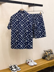 L's breathable and comfortable classic blue shirt set