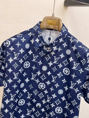 L's breathable and comfortable classic blue shirt set