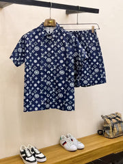 L's breathable and comfortable classic blue shirt set